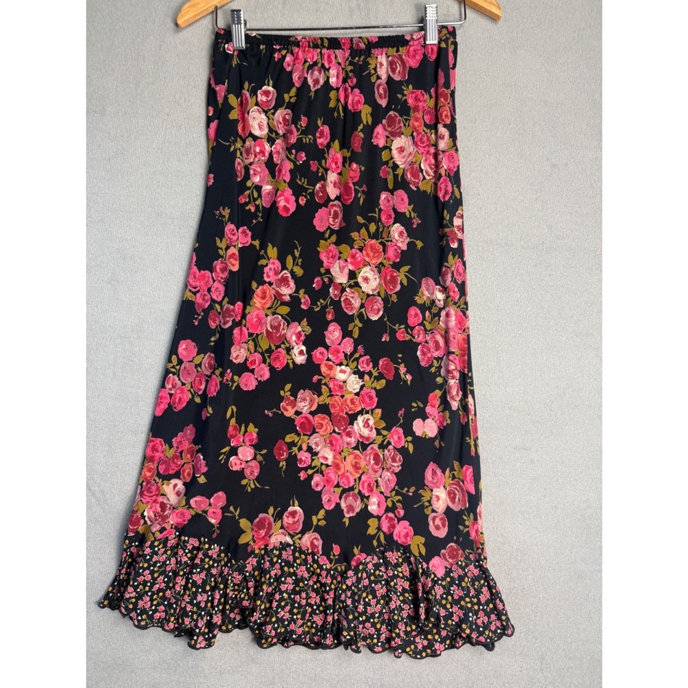 Joji Womens Vintage Floral Madi Skirt Elastic Waist Ruffle Hem Size S Whimsigoth